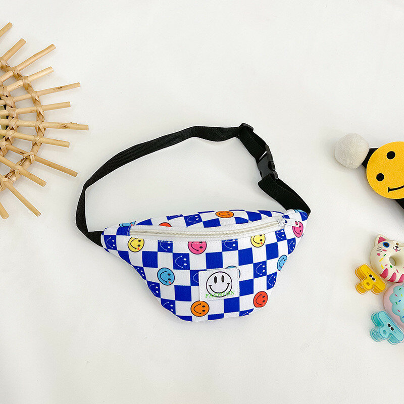 Детская поясная сумка проверочная многофункциональный лёгкий летний аксессуар для повседневного использования синий