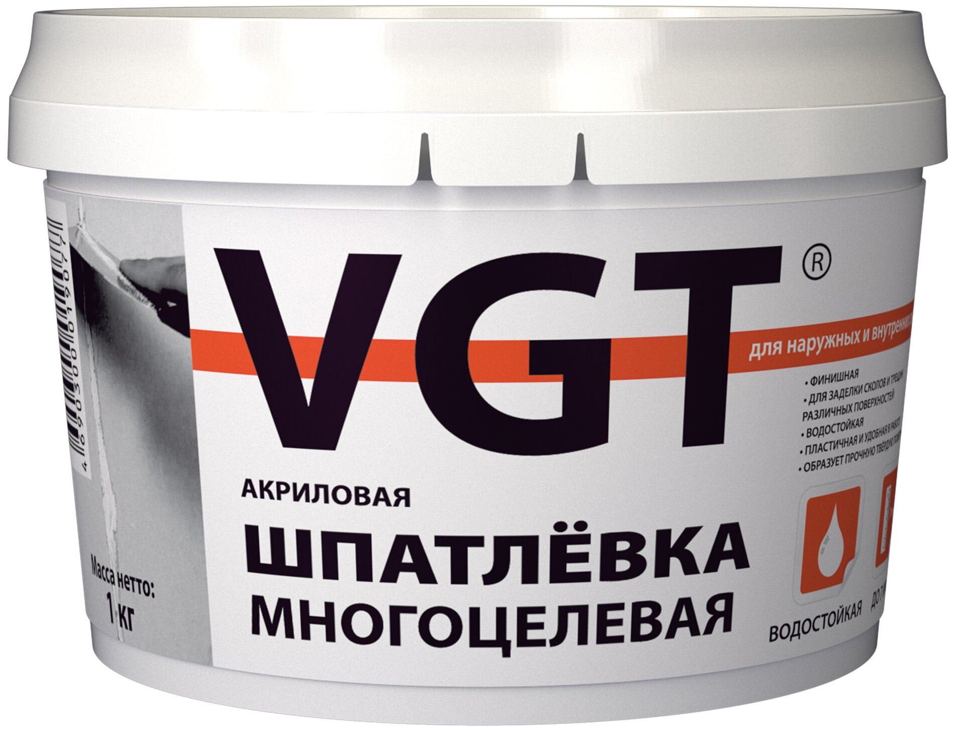 Шпатлевка акриловая многоцелевая для наружных и внутренних работ VGT (1кг)