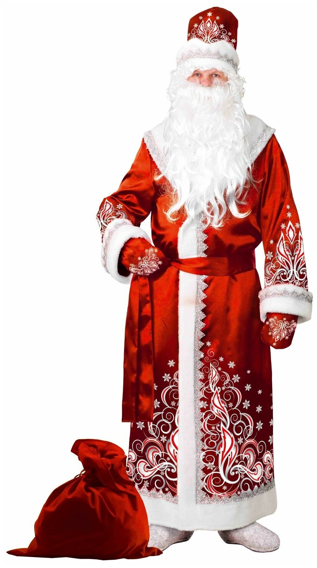 Батик Костюм Дед Мороз сатин аппликация красный для взрослого (54-56)
