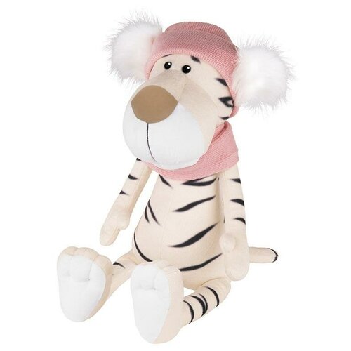 фото Мягкая игрушка maxitoys luxury mt-mrt022122-20 белая тигрица в шарфе и шапке с помпонами 20 см