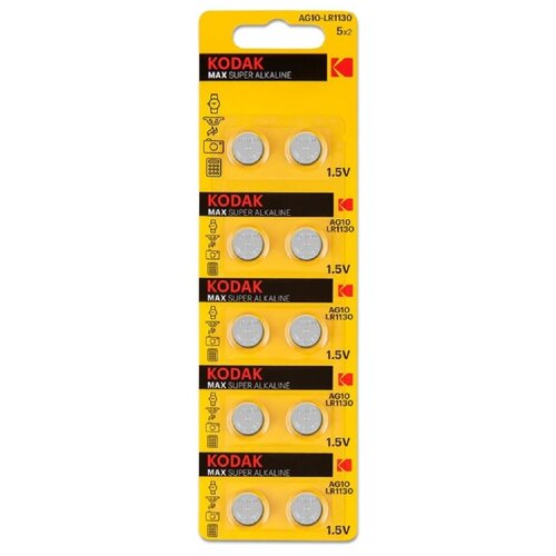 10pcs button knoopcelbatterij ag10 1 5v horloge batterijen sr54 389 189 lr1130 sr1130 speelgoed controle afstandsbediening Батарейка AG10 (LR54, LR1130, 389) 1.5V Kodak Blister, упаковка 10 шт.