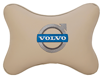 Автомобильная подушка на подголовник экокожа Beige с логотипом автомобиля VOLVO
