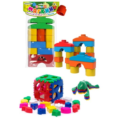 Набор развивающий: Кубик логический большой + Мягкий конструктор для малышей 