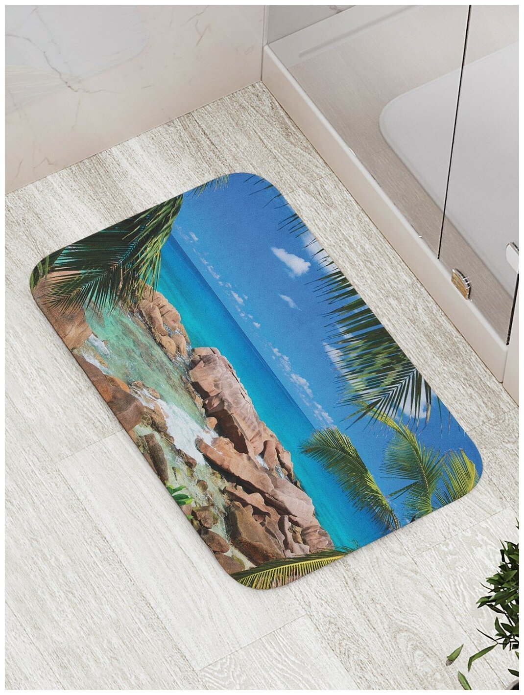 Коврик JoyArty противоскользящий "Камни на береге" для ванной, сауны, бассейна, 77х52 см