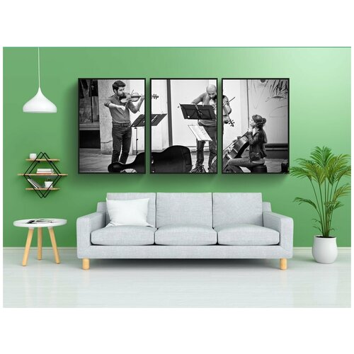 фото Набор модулных постеров для интерьера "музыкант, уличная сцена, уличные музыканты" 60x90 см. в тубусе, без рамки lotsprints