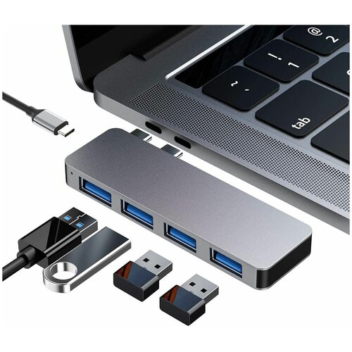 USB-концентратор (адаптер, переходник) Aluminum Type-C 5 в 1 (Gray) для MacBook хагбис usb type c концентратор 4 порта usb 3 0 концентратор высокоскоростной мульти usb сплиттер для мобильных hdd macbook pro пк компьютерные аксессуары