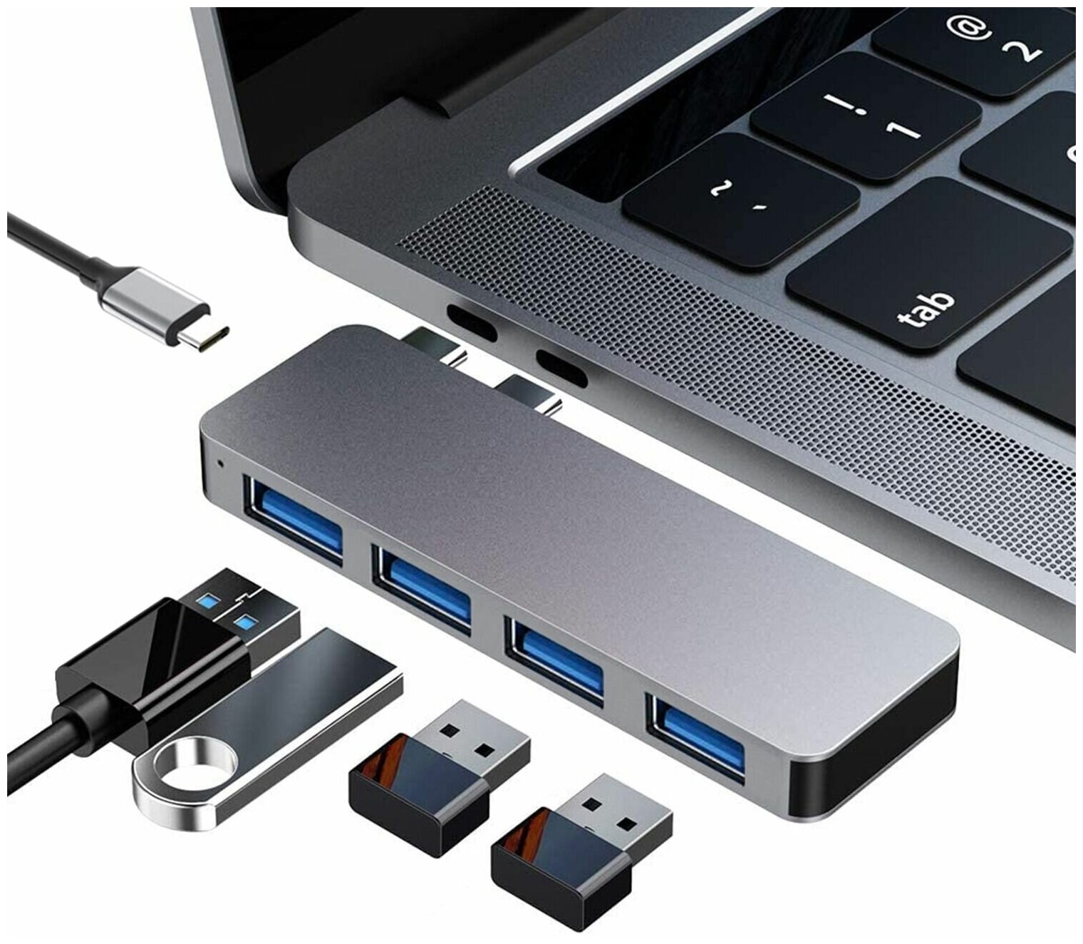 USB-концентратор (адаптер переходник) Aluminum Type-C 5 в 1 (Gray) для MacBook