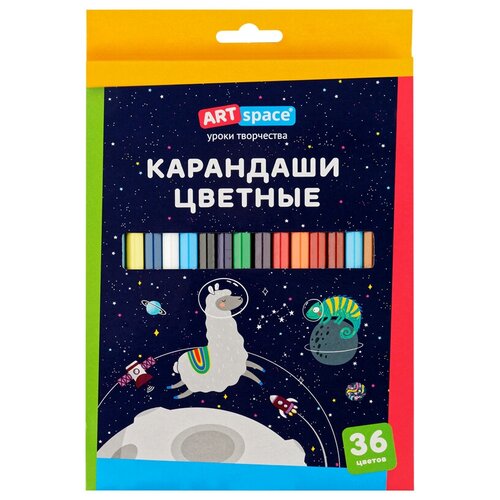 набор цветных карандашей 36 шт металлическая коробка ArtSpace Карандаши цветные Космонавты, 36 цветов (CP36_009), 36 шт.