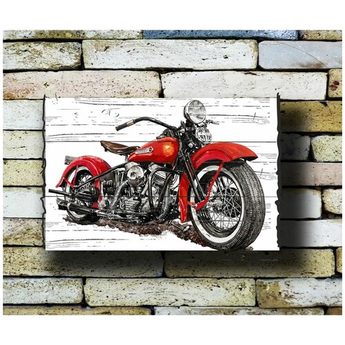 Картина на досках 'Мото. Мотоцикл. Ретро. Харлей Дэвидсон. Harley Davidson