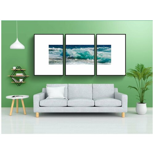 фото Набор модулных постеров для интерьера "волна, прозрачный, бирюзовый" 60x90 см. в тубусе, без рамки lotsprints