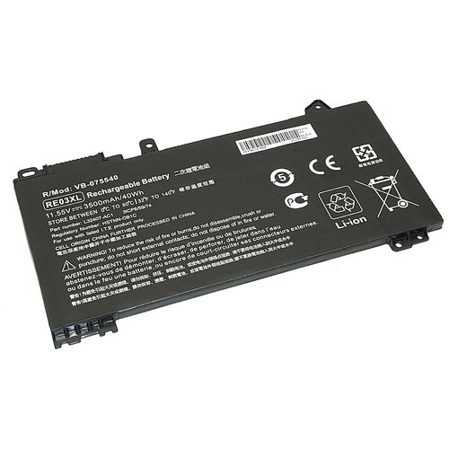 Аккумуляторная батарея для ноутбука HP ProBook 430 G6 (RE03-3S1P) 11,55V 3500mAh OEM черная аккумулятор для ноутбука zeepdeep hp probook 430 g6 430 g7 440 g7