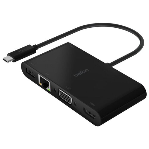 Адаптер Belkin USB-C (GB-ethernet HDMI VGA USB-A 3.0) черный (AVC004btBK) адаптер belkin usb c на hdmi vga dvi displayport черный avc003btbk