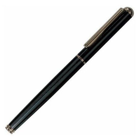 Ручка подарочная перьевая BRAUBERG «Larghetto», синяя, корпус черный с хромированными деталями, линия письма 0,25 мм, 143477