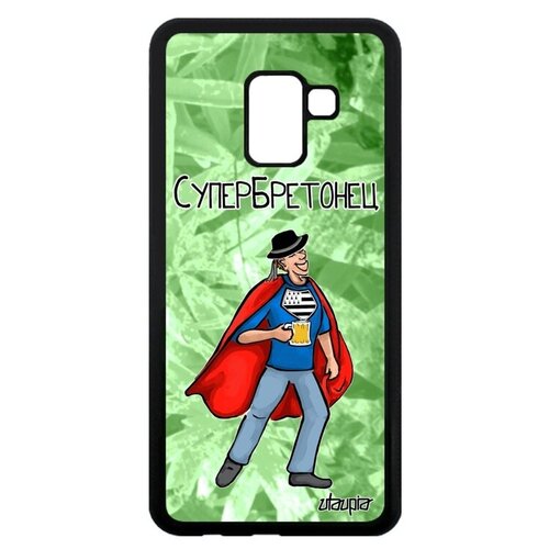 фото Защитный чехол на мобильный // galaxy a8 2018 // "супербретонец" герой рисунок, utaupia, светло-зеленый
