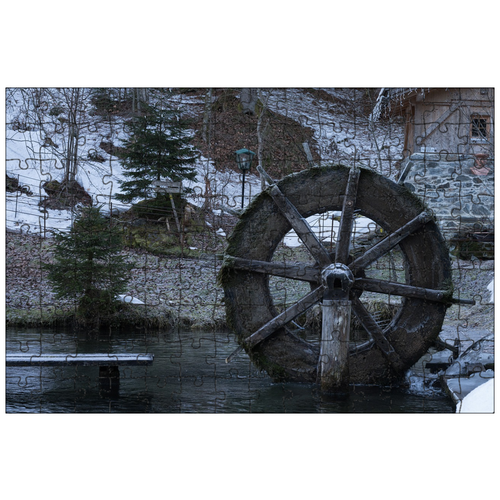 фото Магнитный пазл 27x18см."водяное колесо, зима, пруд" на холодильник lotsprints