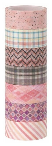 Клейкие WASHI-ленты для декора оттенки розового, 15 мм х 3 м, 7 цветов, рисовая бумага, остров сокровищ, 661704