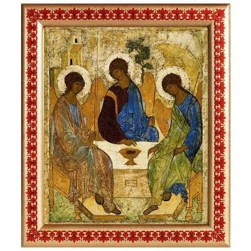 Святая Троица, Андрей Рублев, XV в, икона в рамке с узором 21,5*25 см