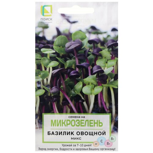 Семена ПОИСК Микрозелень Базилик овощной Микс, 5 г микрозелень семена базилика зеленого для проращивания 5 г