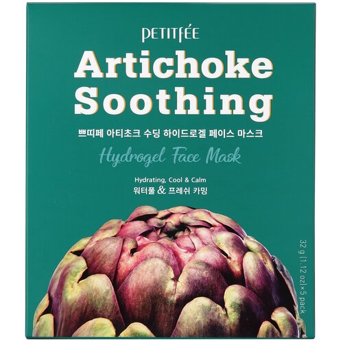 фото Petitfee гидрогелевая маска artichoke soothing с экстрактом артишока, 32 г, 5 уп.