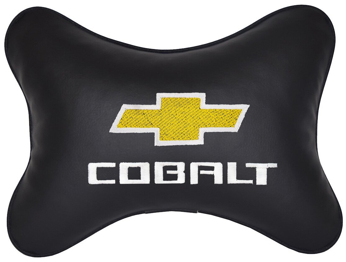 Автомобильная подушка на подголовник экокожа Black с логотипом автомобиля CHEVROLET Cobalt