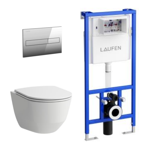 фото Laufen набор laufen 8.6996.6.000.000.r pack pro rimless: подвесной унитаз+инсталляция+кнопка+сиденье