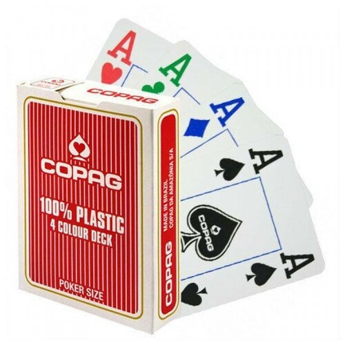 Игральные карты Copag 4 Colour / Четырёхцветные Jumbo Index, красные карты игральные миленд golem red poker size jumbo index