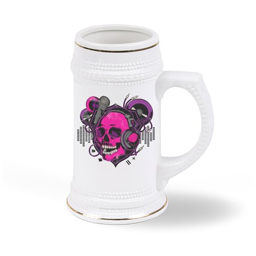 фото Пивная кружка coolpodarok краски розовый череп в наушниках микрофон