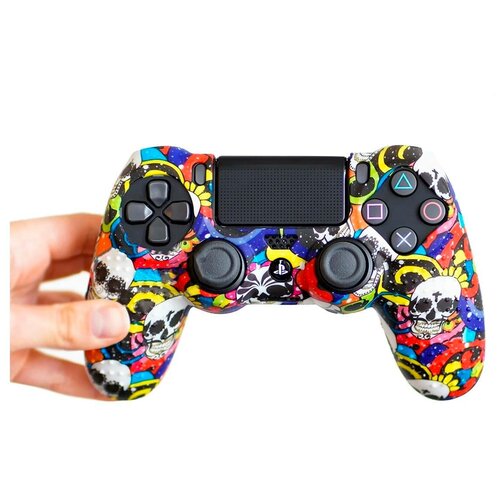 фото Защитный силиконовый чехол для геймпада sony playstation 4 dualshock / ps4 (матовая накладка для контроллера сони плэйстэйшн 4 дуалшок / пс4) с рисунком и массажными пупырками, черепа картофан