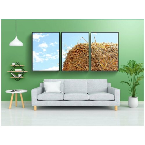 фото Набор модулных постеров для интерьера "соломы роль, уборка урожая, солома" 60x90 см. в тубусе, без рамки lotsprints