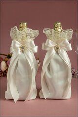 Мешочки для двух бутылок шампанского на свадьбу из атласа цвета слоновой кости с бантом айвори и кружевом, 2 штуки