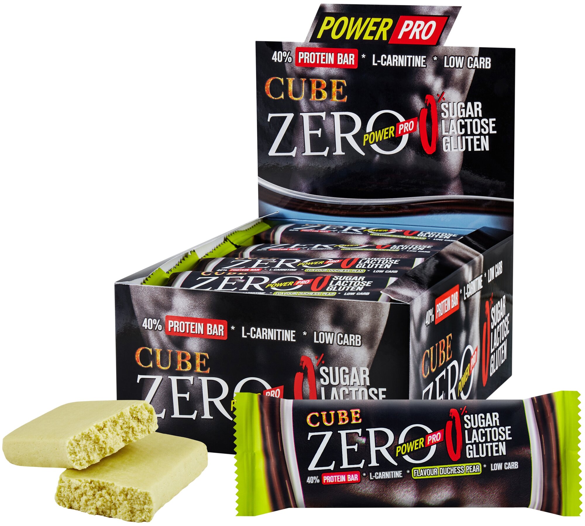 Батончики ZERO CUBE, 40% белка, фруктовый (Вкус Дюшес - DUCHESS PEAR) 50г 20шт - фотография № 1