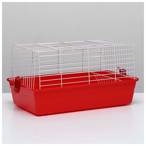 Клетка для кроликов с сенником, 60 х 36 х 32 см, красный