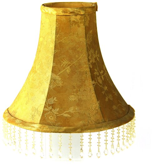 Абажур золотистого оттенка с тиснением, по нижнему краю украшен стеклярусом, Индия