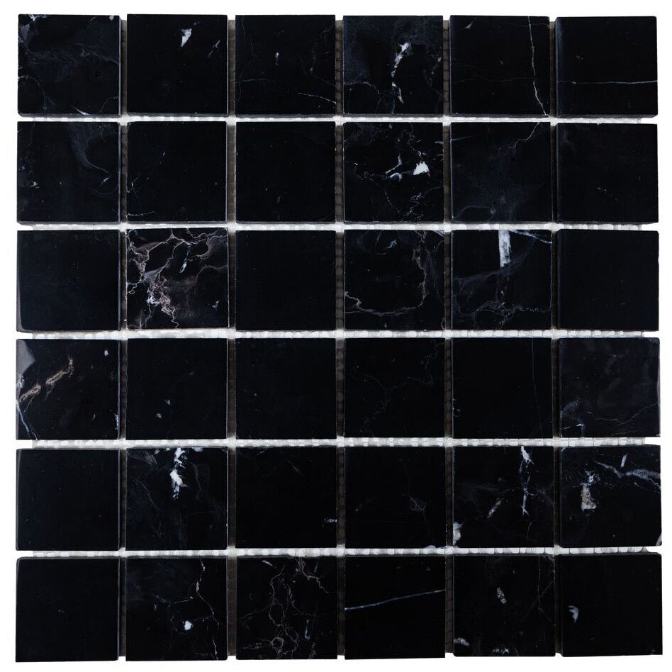 Мозаика из натурального мрамора Nero Marquina DAO-605-48-8. Глянцевая. Размер 300х300мм. Толщина 8мм. Цвет черный. 1 лист. Площадь 0.09м2