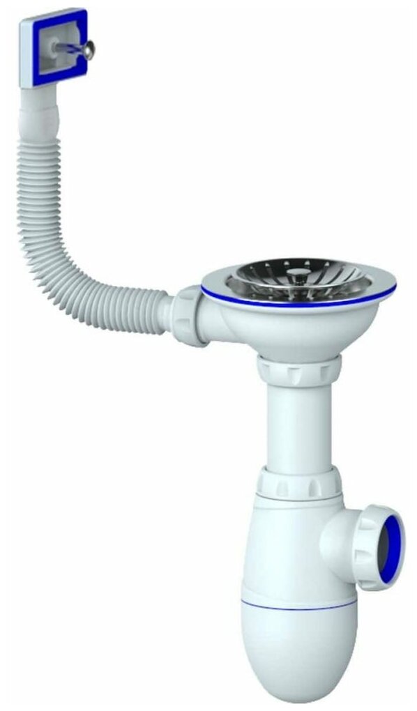 Сифон для кухни с чашкой D112 с прямоугольным переливом UNICORN (В410 ...