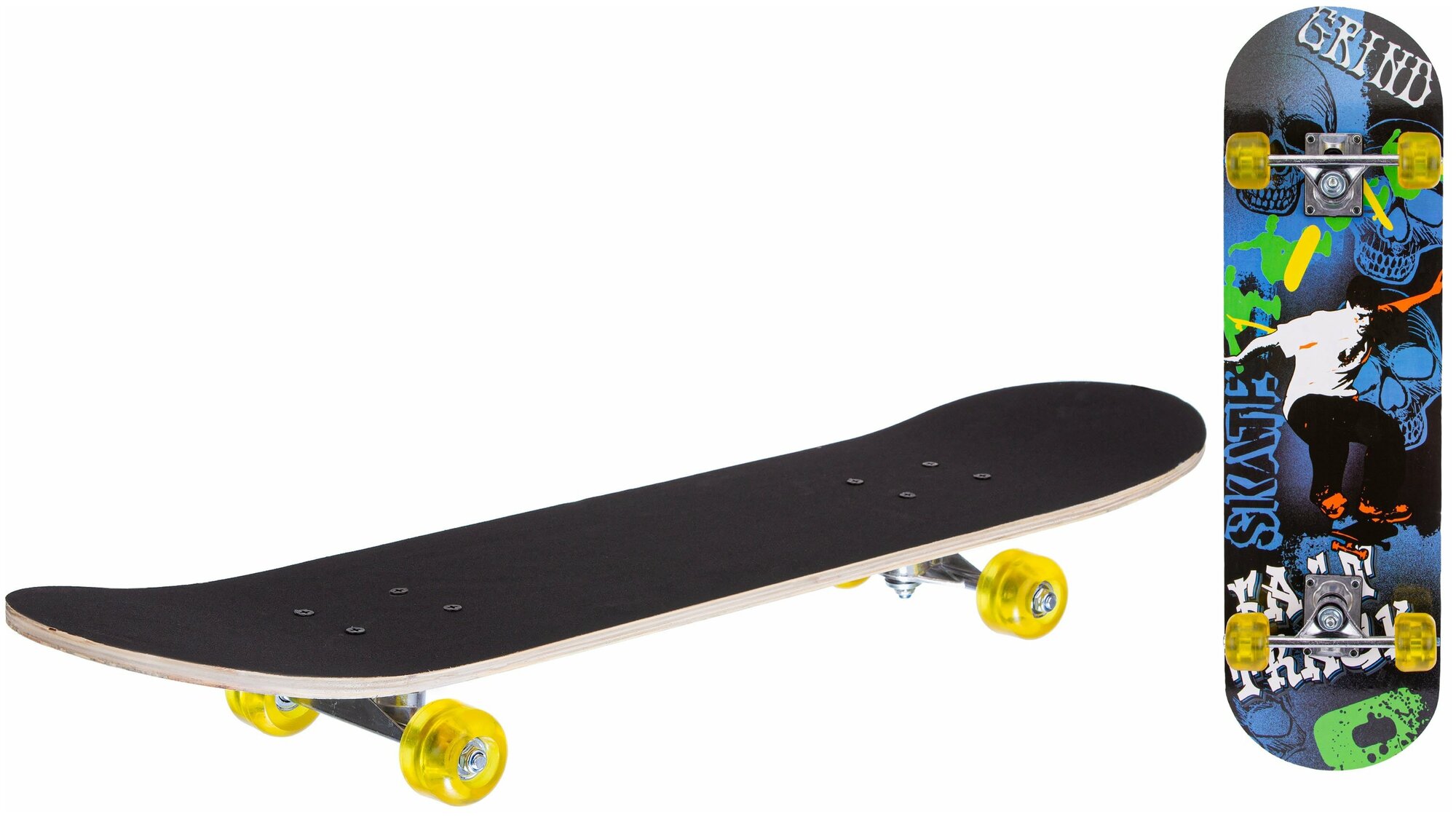 Скейтборд деревяный с принтом, колеса PU без света, стойка: алюминиевая, подшипники Abec 5, верх: че .