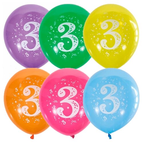 фото Набор воздушных шаров latex occidental пастель цифра 3 (10 шт.) микс