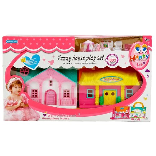 Shantou Gepai Funny house B1203149, розовый/белый дом деревянный для кукол 41×8×50 см с мебелью