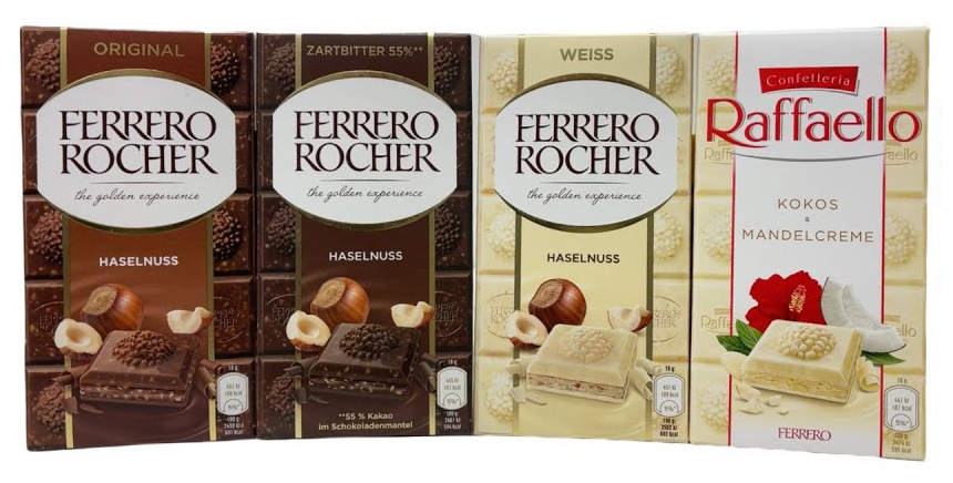 Шоколад Ferrero Rocher, темный, молочный, белый, Raffaello, 4 шт. х 90 гр.