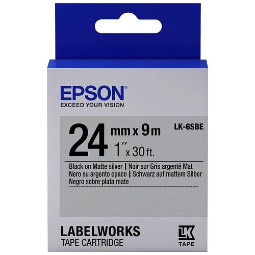 фото Матовая лента epson 24мм, мат. сереб/черн 9м lk-6sbe no brand