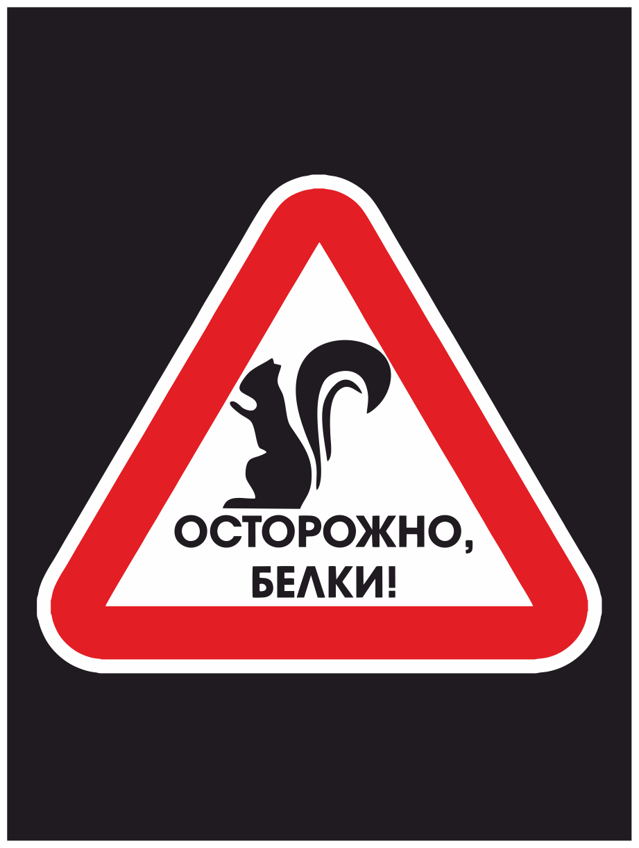 Наклейка на авто "Знак - осторожно, Белки!" 19х16 см.