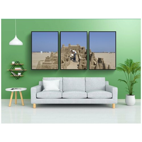 фото Модульный постер "песок, замок, море" 180x90 см. из 3х частей в тубусе, без рамки lotsprints