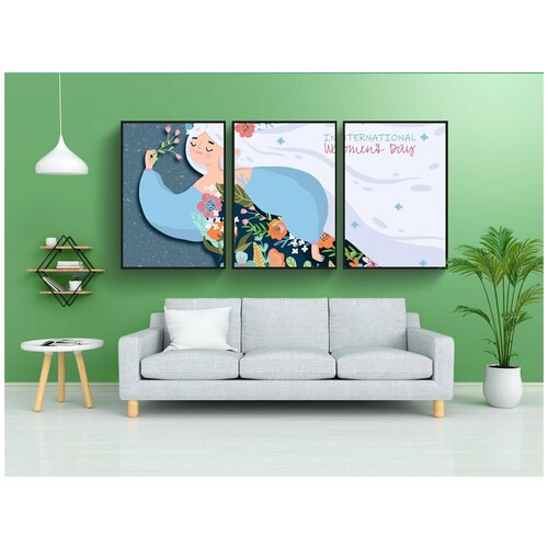 фото Набор модулных постеров для интерьера "международный женский день, 8 марта, женский день" 60x90 см. в тубусе, без рамки lotsprints