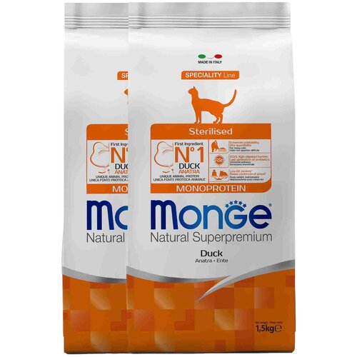 Monge Cat Monoprotein Sterilised Duck корм для стерилизованных кошек с уткой 1,5 кг х 2шт.