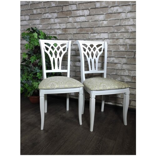 фото Evita стул венеция м13 белый деревянный с мягкой сидушкой ткань жаккард 214-1 и резной спинкой/в комплекте 2 шт./кухонный стул/стул для кухни/стул для столовой/стул для гостиной/стул из массива