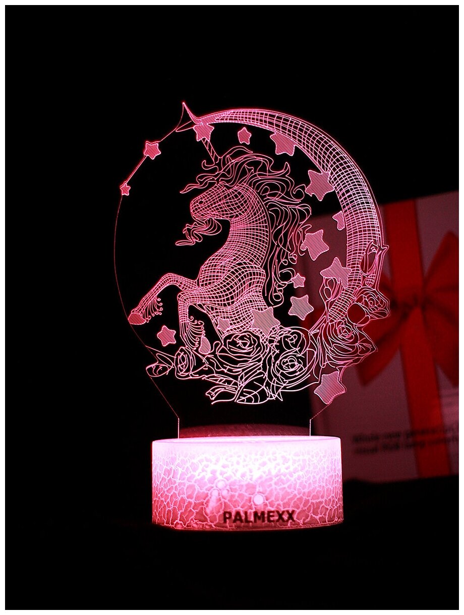 Светодиодный ночник PALMEXX 3D светильник LED RGB 7 цветов (единорог) LAMP-035