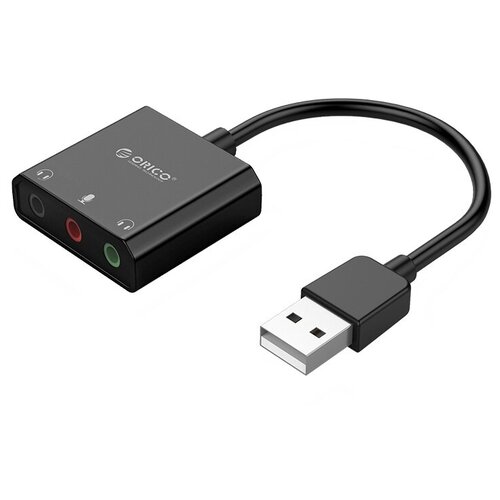 Адаптер USB2.0 - Audio/Mic 2x3.5 мм Jack (f) Orico SKT3-BK