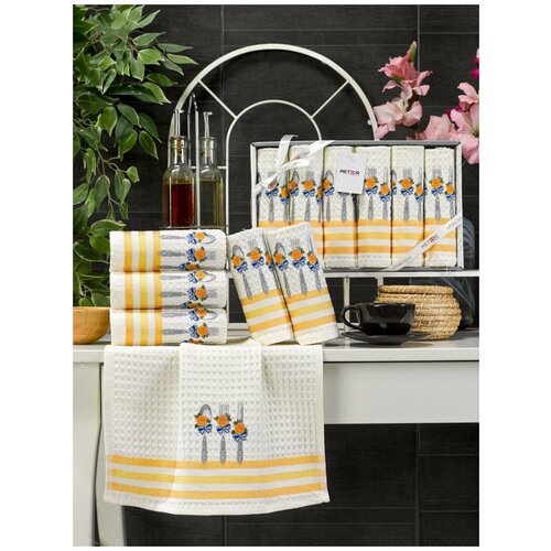 фото Набор вафельных кухонных полотенец "lux simona"; арт: 11467 v2; размеры: 35 х 45 (6 шт) meteor
