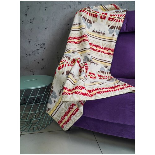 Одеяло байковое 140х205, хлопок 100% бежевый арнамент