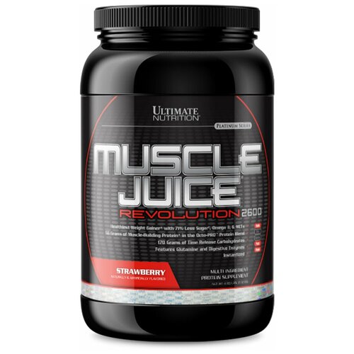 гейнер ultimate nutrition muscle juice revolution 2 13 kg vanilla creme изолейцин глутамин валин bcaa Гейнер Ultimate Nutrition Muscle Juice Revolution 2.13 kg, Strawberry, изолейцин, глутамин, валин (BCAA)